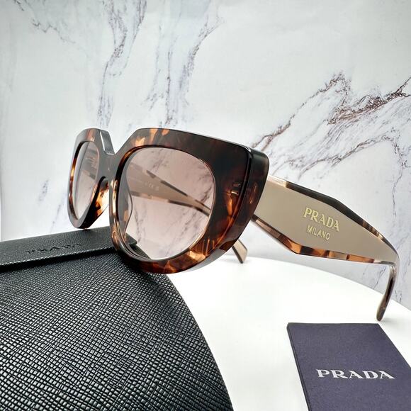NEW PRADA Sunglasses Brown Tortoise Caramel Gold Symbole Oval Cat Eye Womens main image 7